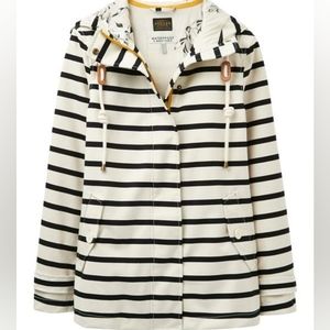 Joules Cream and Black Striped Hooded Rain Jacket